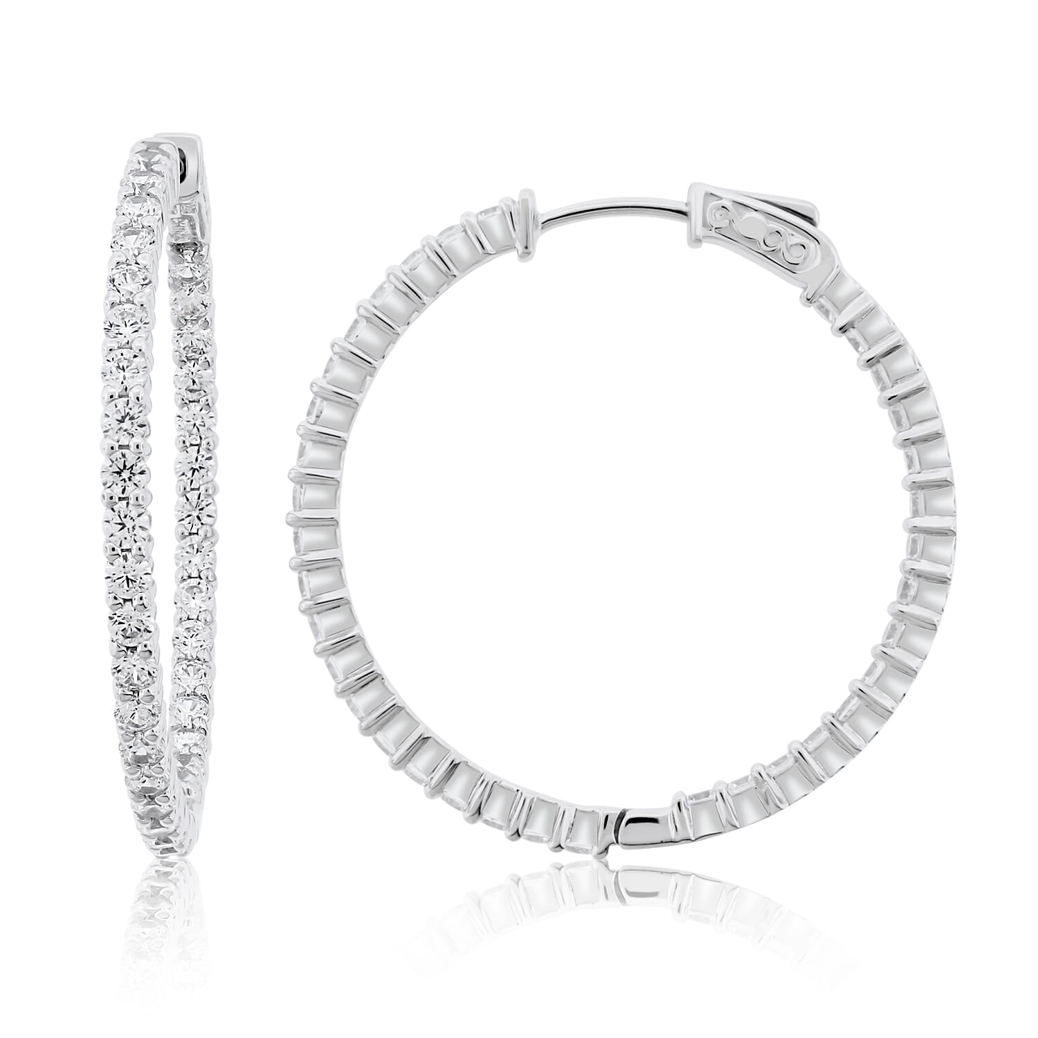  Meredith Leigh Designs Sterling Silver CZ Inside Out Hoops - Clear stone - Bonton