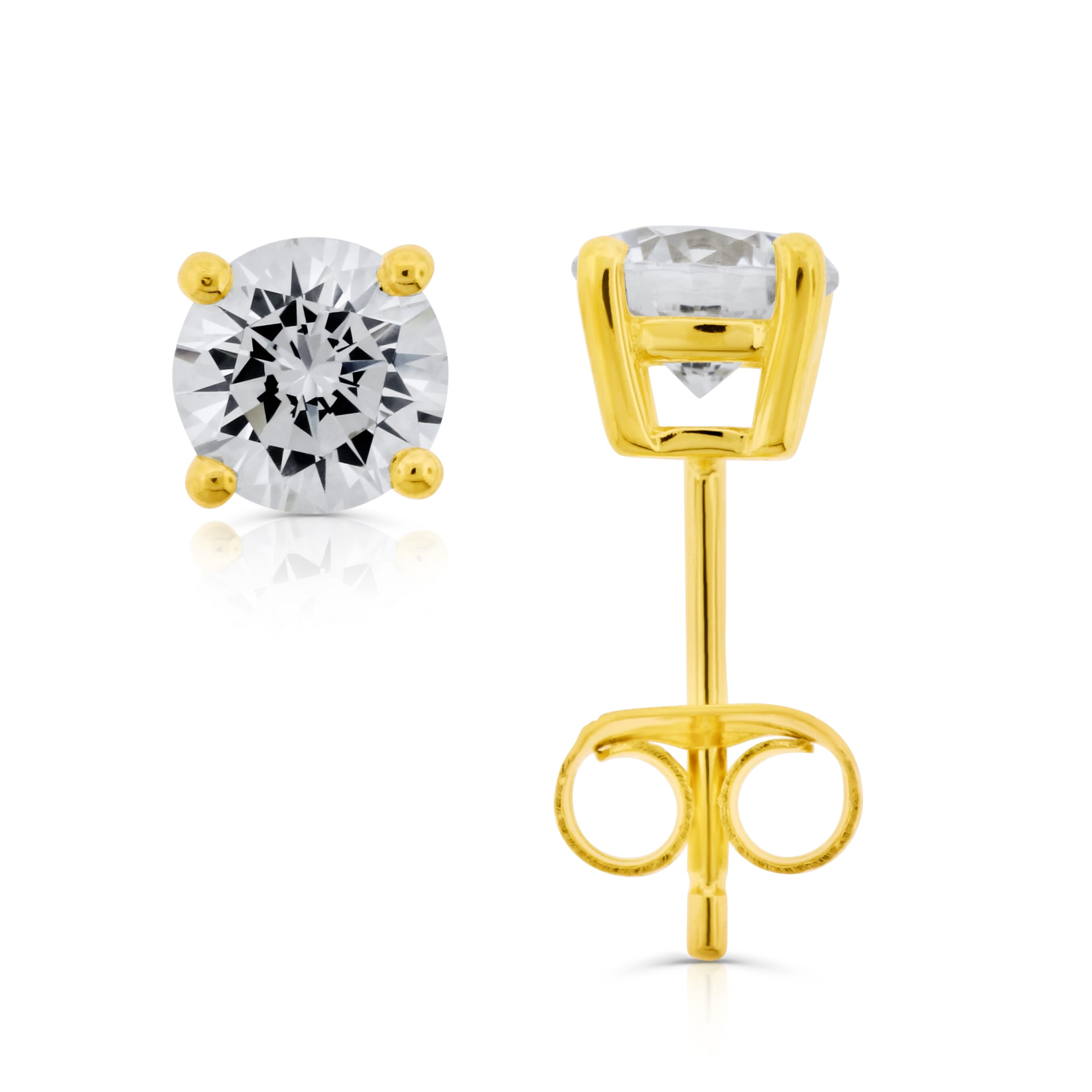  Meredith Leigh Designs Sterling Silver/Yellow Gold over Silver 6MM Rd CZ Stud - Clear stone - Bonton