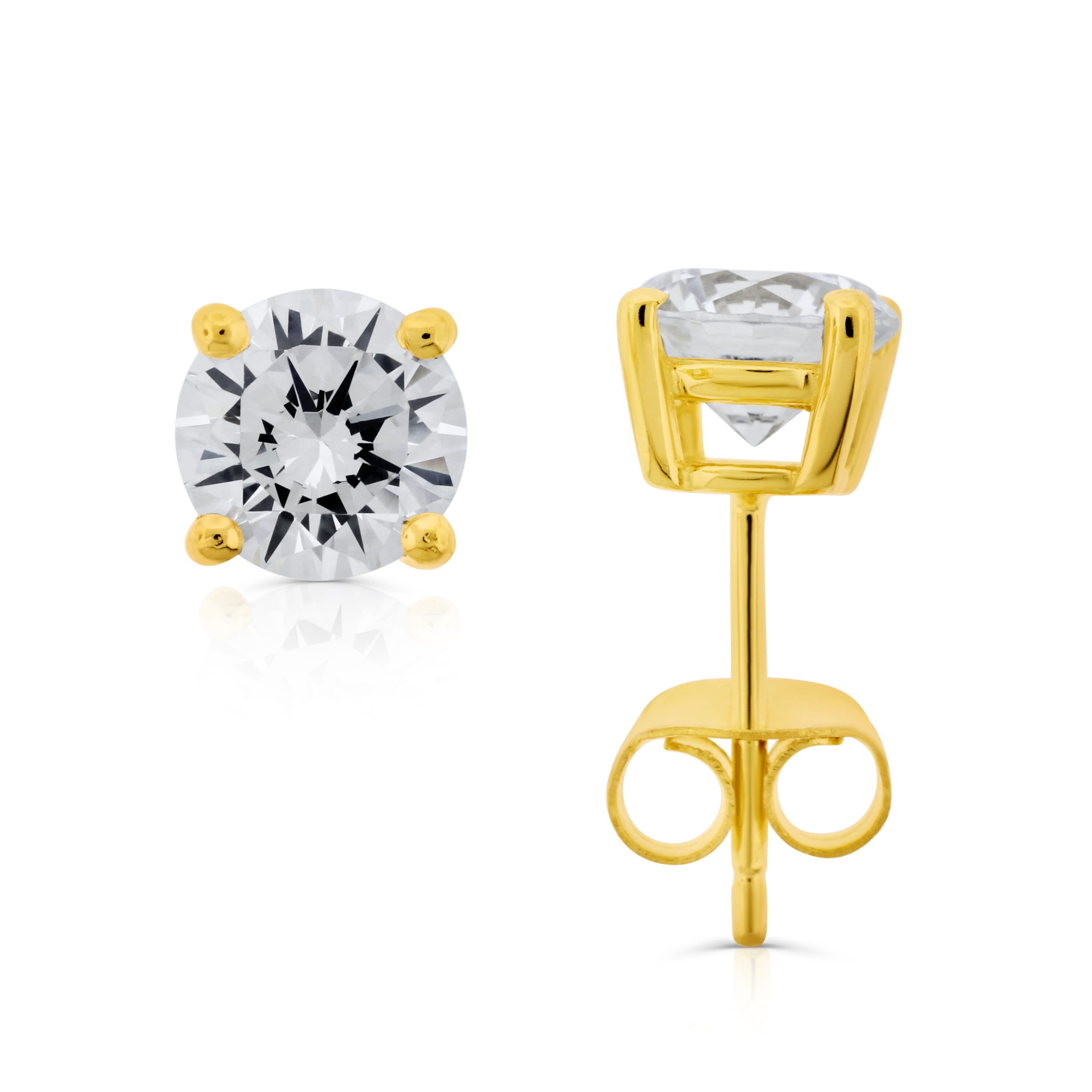  Meredith Leigh Designs Sterling Silver/Yellow Gold over Silver 7MM Rd CZ Stud - Clear stone - Bonton