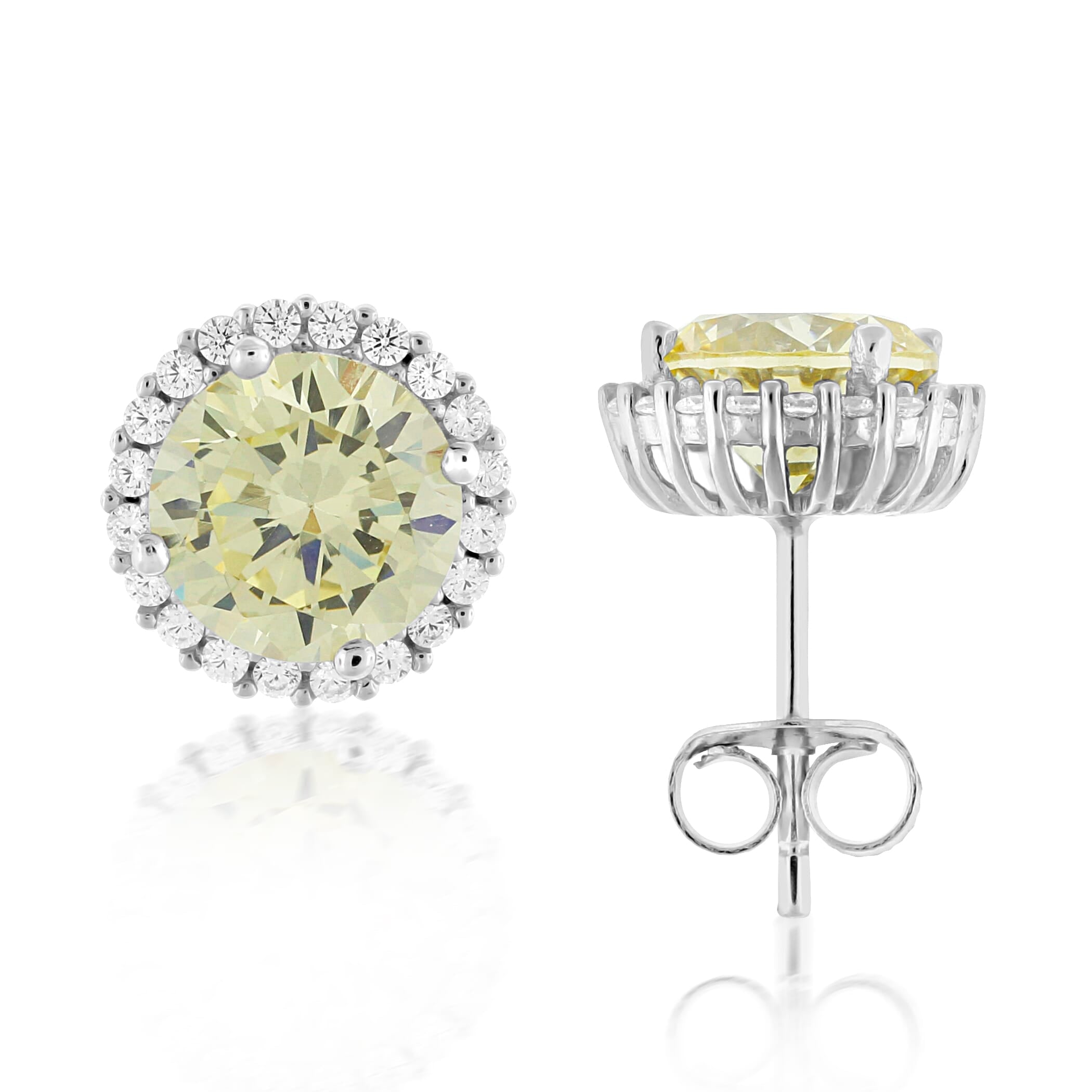  Meredith Leigh Designs Sterling Silver Rd Canary CZ With Halo Stud Earring - Canary colored stone - Bonton