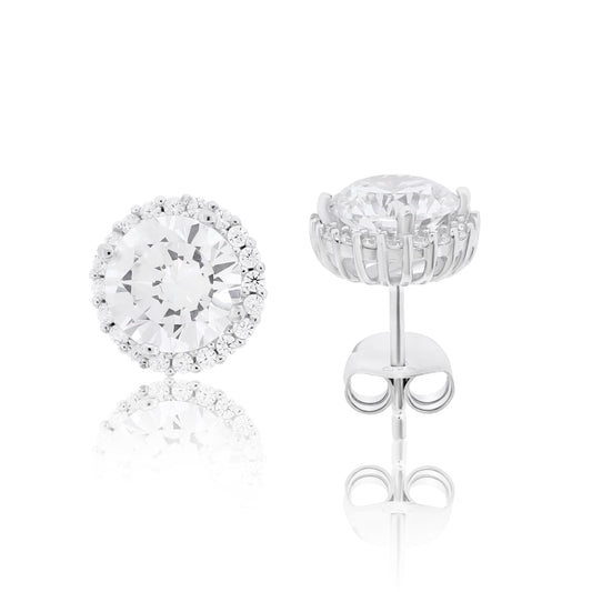 Sterling-Silver-Rd-CZ-With-Halo-Stud-Earring-Clear stone-1