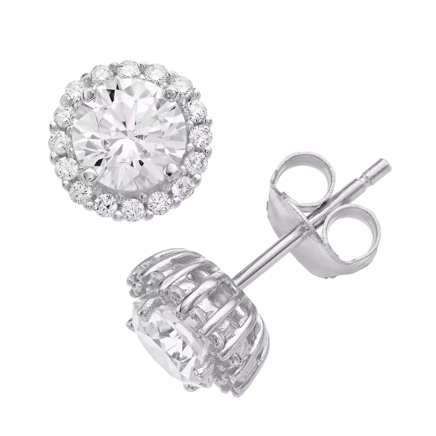  Meredith Leigh Designs Sterling Silver Rd CZ Center With Halo Stud Earring - Clear stone - Bonton