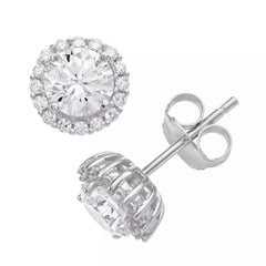 Sterling-Silver-Rd-CZ-Center-With-Halo-Stud-Earring-Clear stone-1