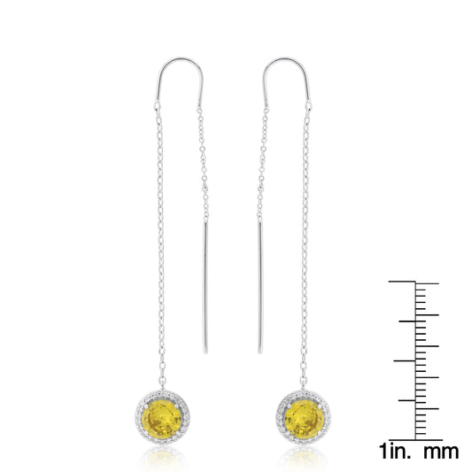 Sterling-Silver-Rd-CZ-With-Halo-Drop-Threader-Earring-Clear stone-2