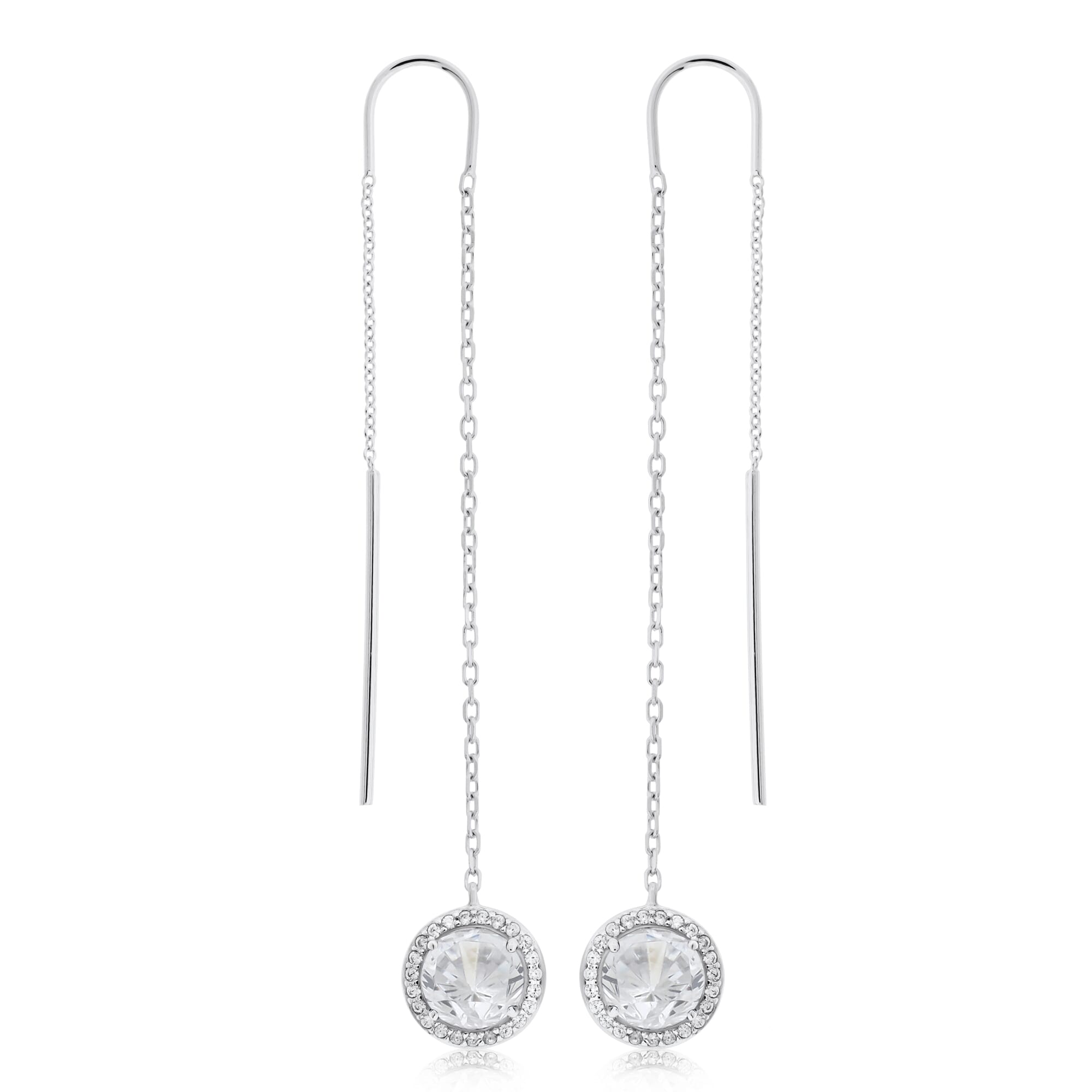  Meredith Leigh Designs Sterling Silver Rd Canary CZ With Halo Drop Threader Earring - Clear stone - Bonton