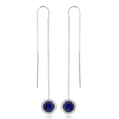 Sterling-Silver-Rd-Sapphire-CZ-With-Halo-Drop-Threader-Earring-Sapphire colored stone-1