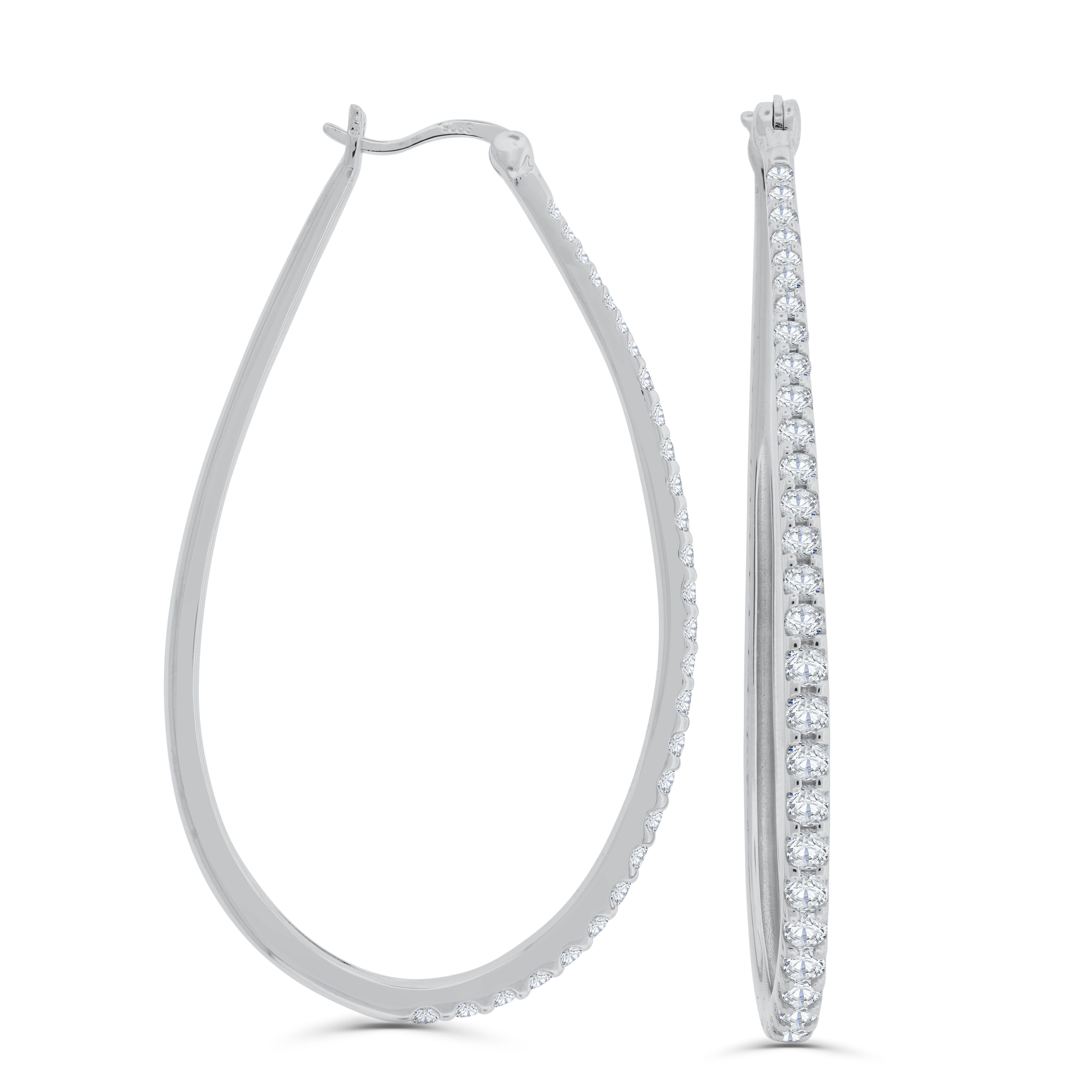  Meredith Leigh Designs Sterling Silver Large Pear Shape CZ Inside Out Hoops - Clear stone - Bonton