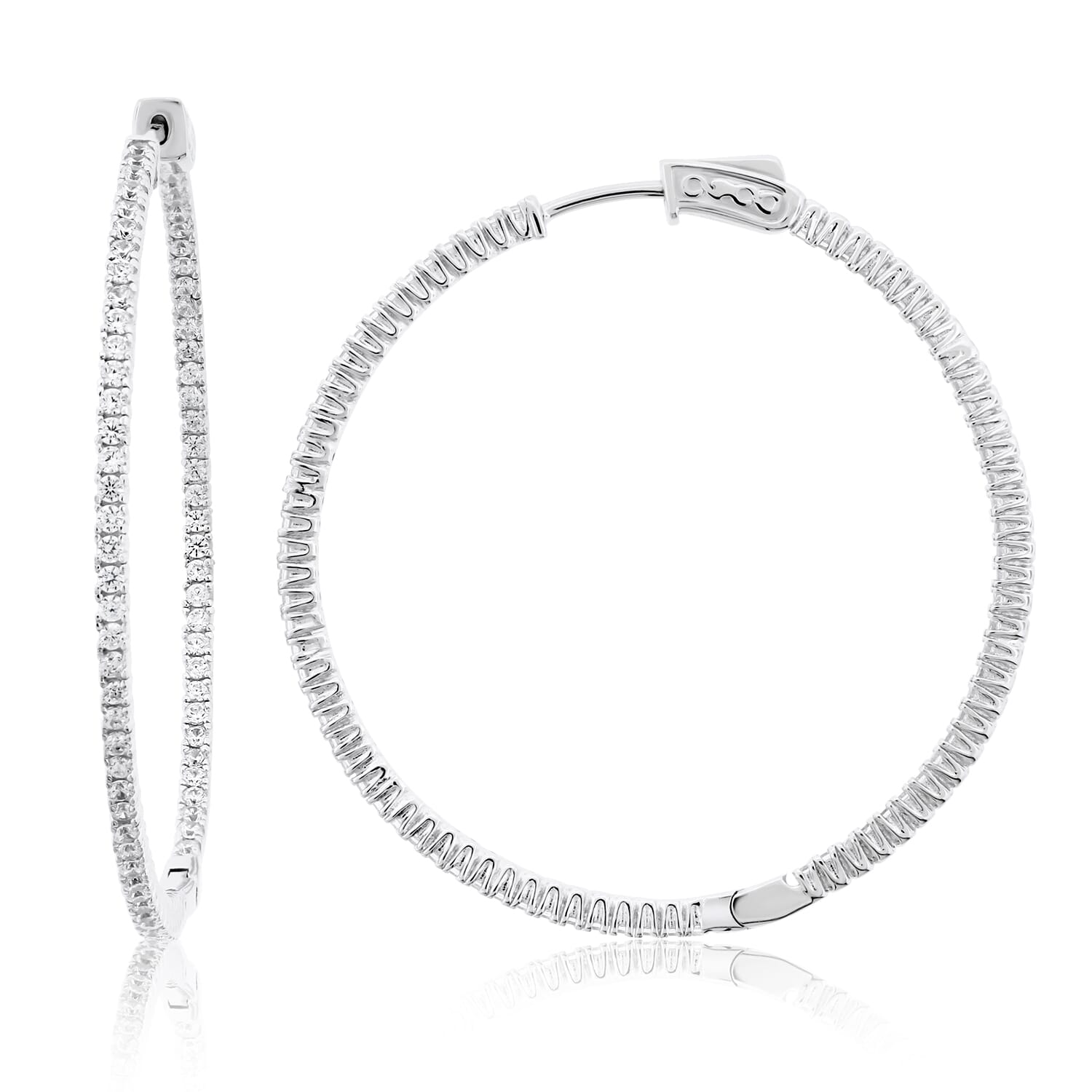  Meredith Leigh Designs Sterling Silver Large CZ Inside Out Hoop Earrings - Clear stone - Bonton