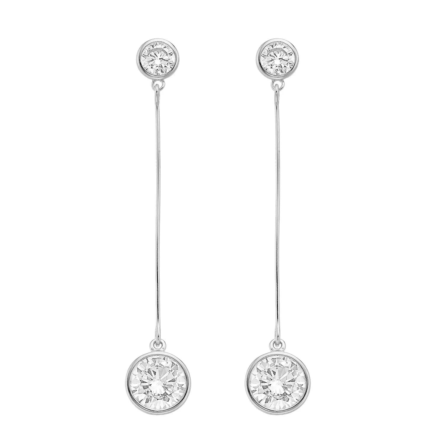  Meredith Leigh Designs Sterling Silver CZ Rd Bezel CZ Bar Drop Earrings - Clear stone - Bonton