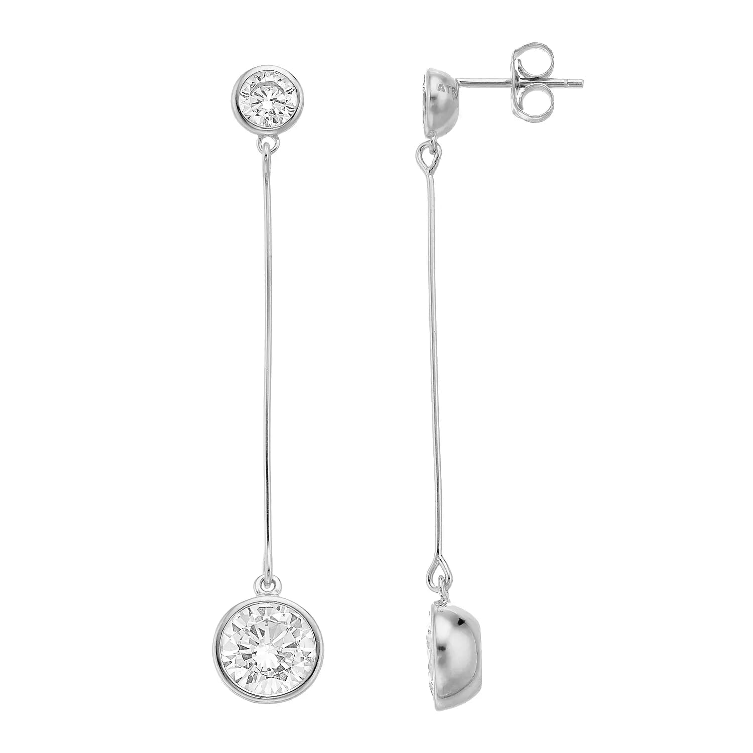  Meredith Leigh Designs Sterling Silver CZ Rd Bezel CZ Bar Drop Earrings - Clear stone - Bonton