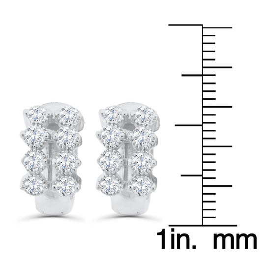 Sterling-Silver-CZ-Double-Row-Huggie-Earrings-Clear stone-2