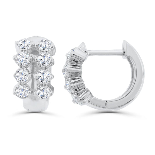 Sterling-Silver-CZ-Double-Row-Huggie-Earrings-Clear stone-1