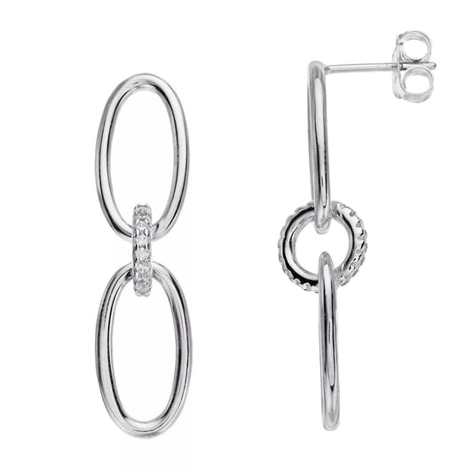 Sterling-Silver-Open-Link-Dangle-Earrings-With-CZ-Accent-Center-Link-Clear stone-1