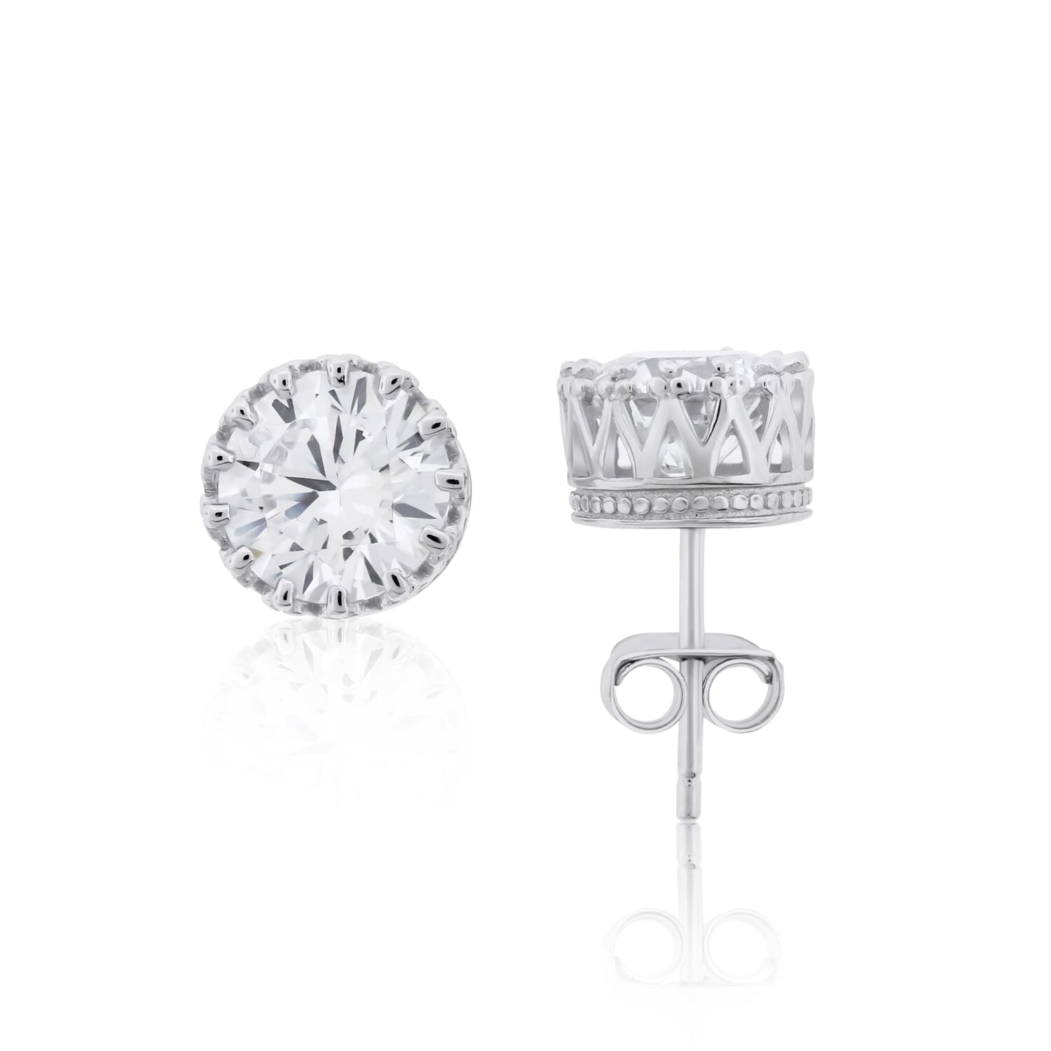  Meredith Leigh Designs Sterling Silver Crown CZ Stud Earrings - Clear stone - Bonton