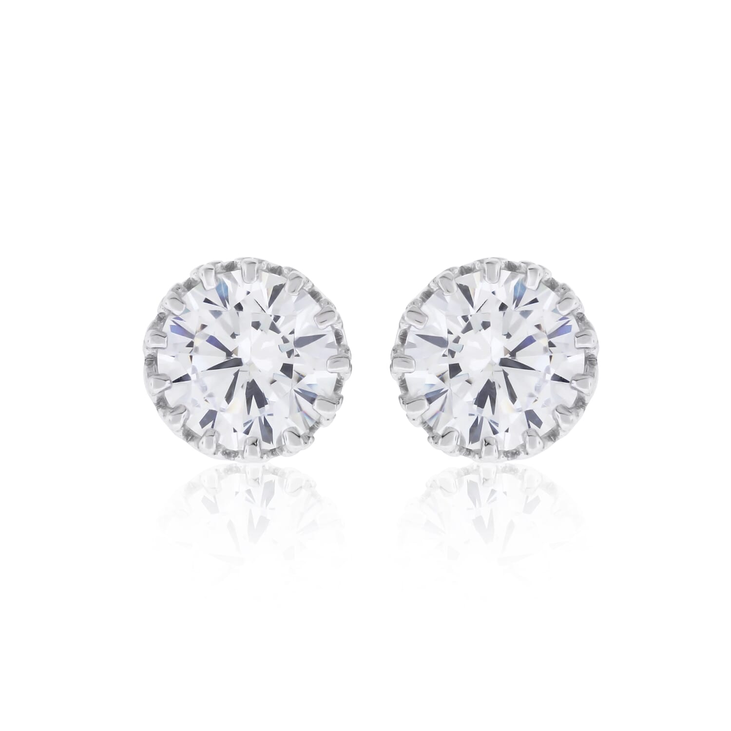  Meredith Leigh Designs Sterling Silver Crown CZ Stud Earrings - Clear stone - Bonton