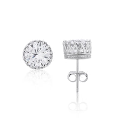 Sterling-Silver-Crown-CZ-Stud-Earrings-Clear stone-1