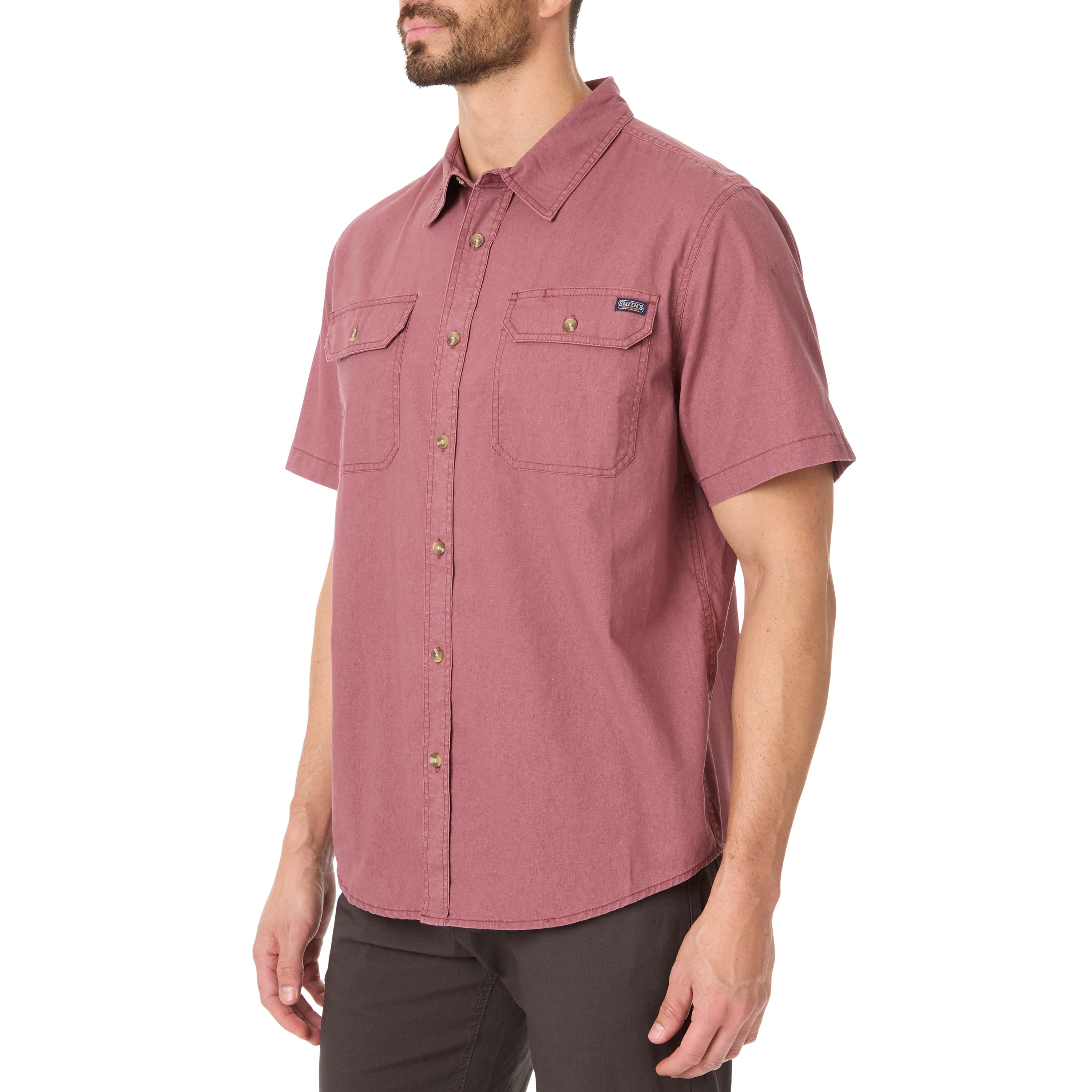  Smith's Workwear Sandwashed Short Sleeve Work Shirt - Sandwashed Brick Red - Bonton