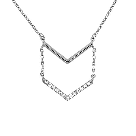  Meredith Leigh Designs Sterling Silver/Rhod Pave CZ V Necklace - Clear stone - Bonton