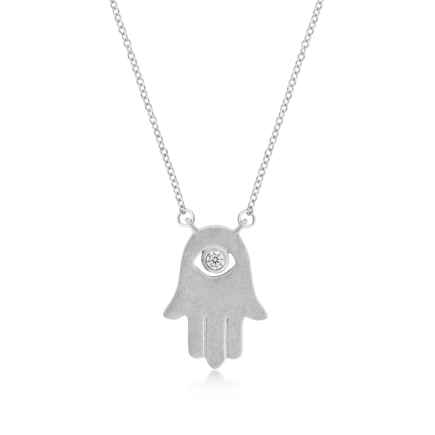  Meredith Leigh Designs Sterling Silver Hamsa Hand With CZ Necklace - Clear stone - Bonton