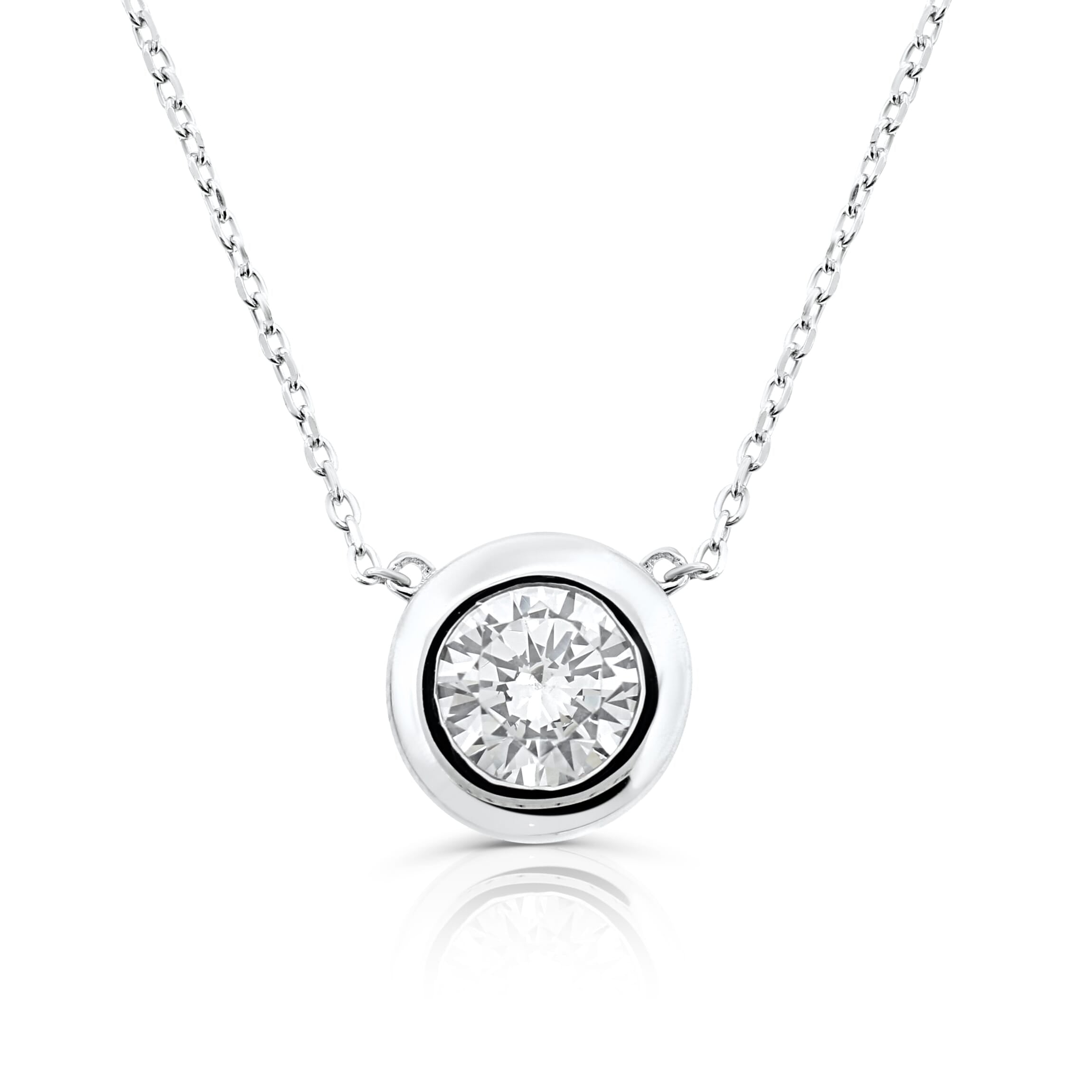  Meredith Leigh Designs Sterling Silver Rd CZ Bezel Necklace 8mm round cubic zirconia stone - Clear stone - Bonton