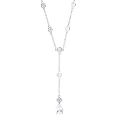 Sterling-Silver-Y-Necklace-With-Bezel-CZ-Stations-And-Pear-CZ-Drop-Clear stone-1