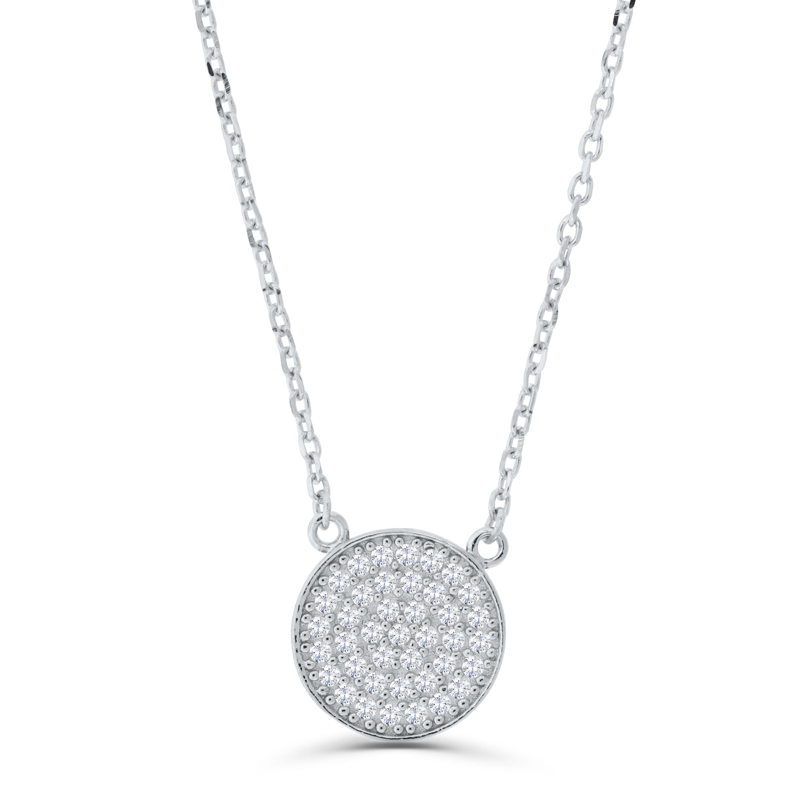  Meredith Leigh Designs Sterling Silver Rd CZ Pave Circle Station Necklace - Clear stone - Bonton