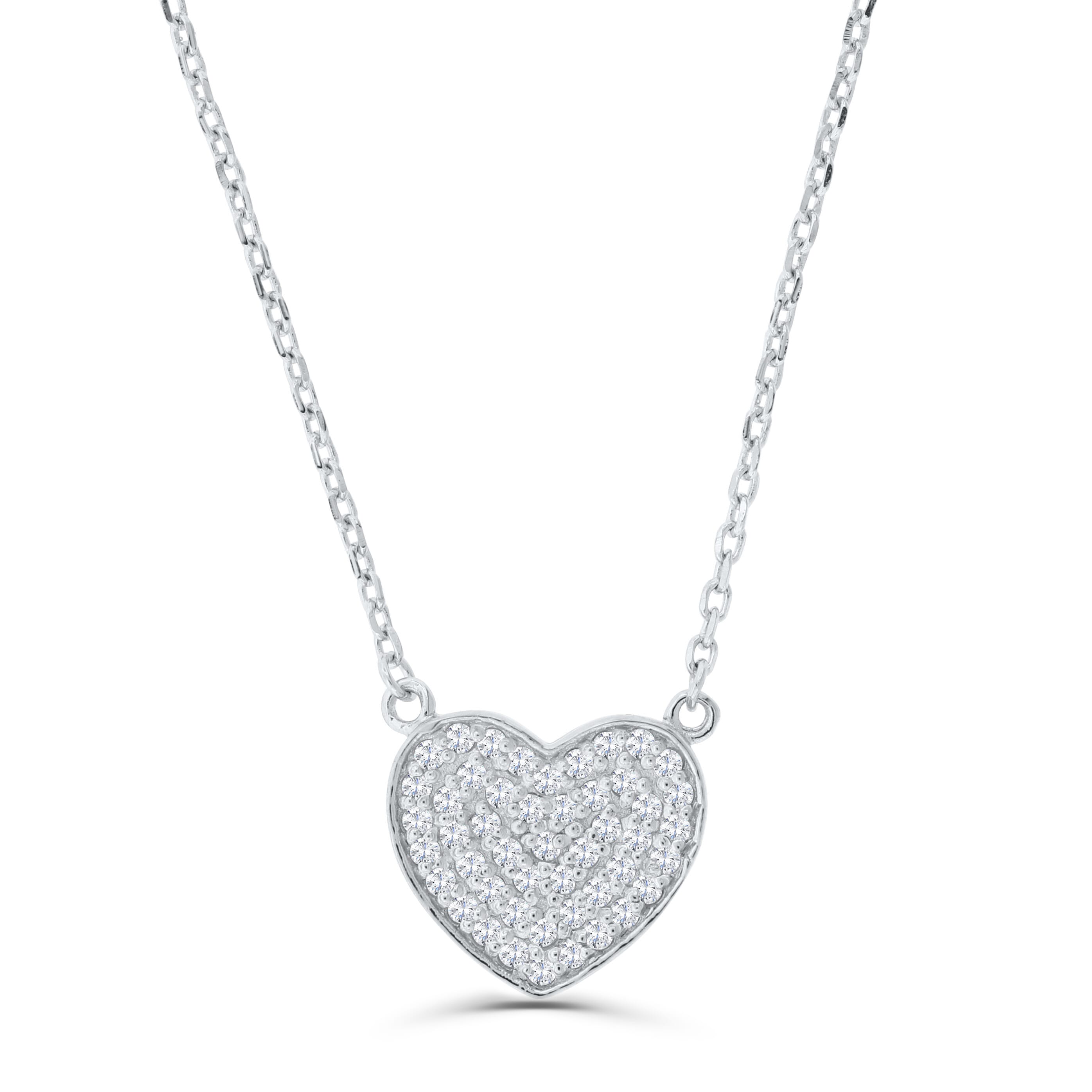  Meredith Leigh Designs Sterling Silver Rd Pave CZ Heart Station Necklace - Clear stone - Bonton