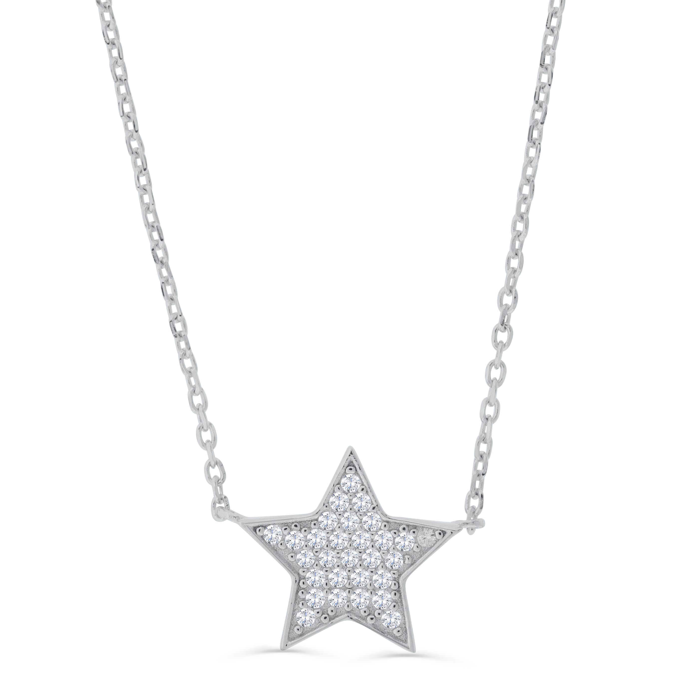  Meredith Leigh Designs Sterling Silver Rd Pave CZ Star Station Necklace - Clear stone - Bonton