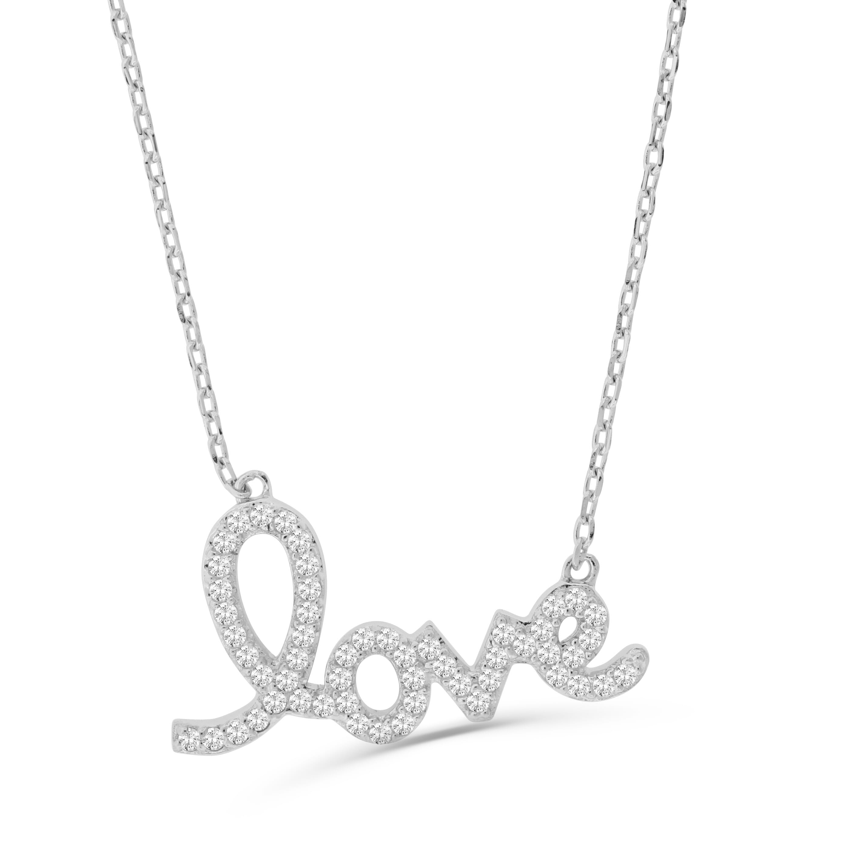  Meredith Leigh Designs Sterling Silver CZ Script Love Necklace - Clear stone - Bonton