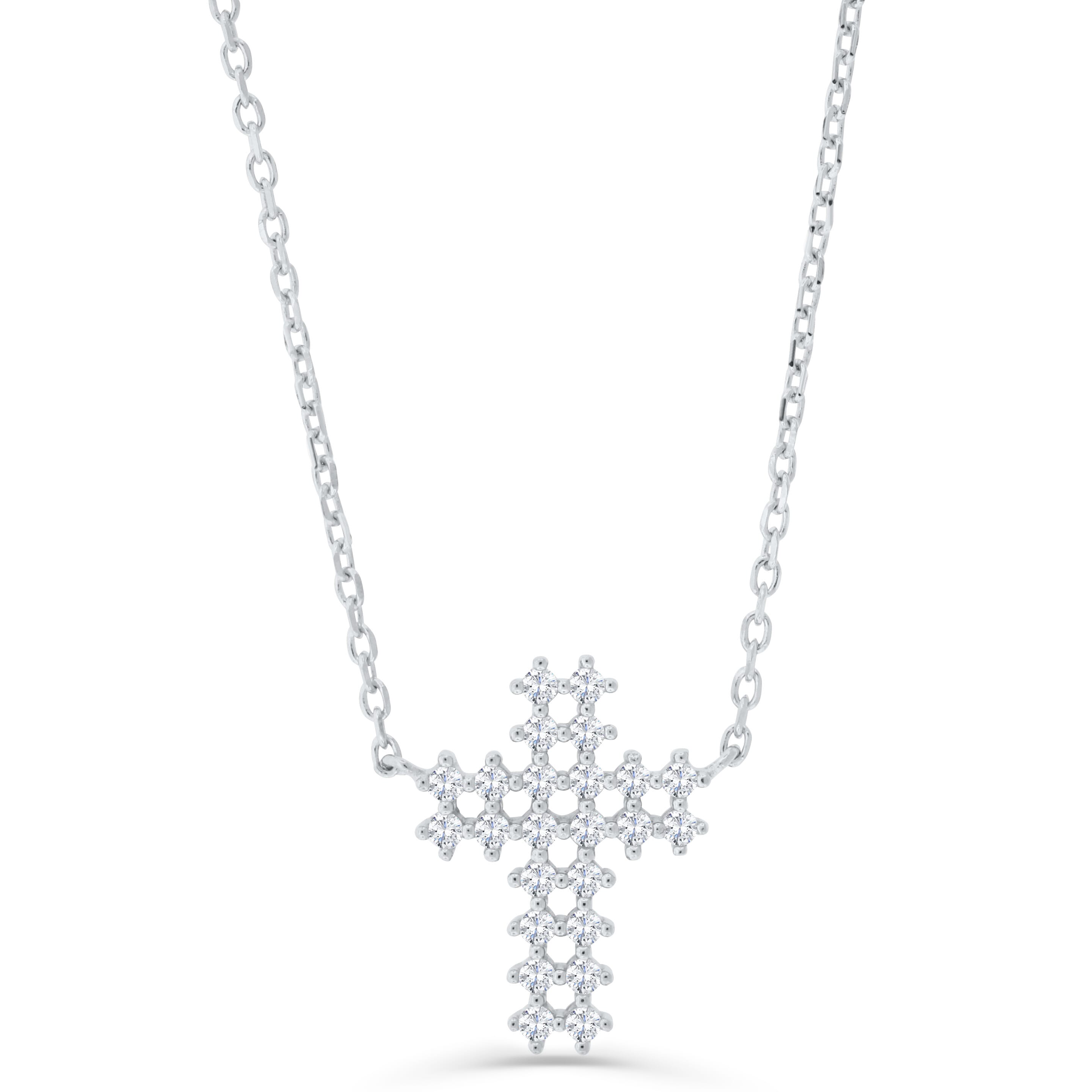  Meredith Leigh Designs Sterling Silver CZ Cross Sterling Silver Necklace - Clear stone - Bonton