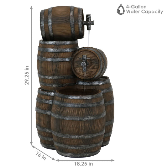 29"H Electric Polyresin Stacked Whiskey Barrel Water Fountain with LED Lights