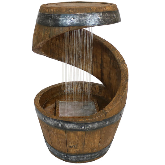 25"H Electric Resin Spiraling Barrel Water Fountain with LED Lights