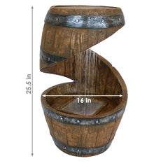 25"H Electric Resin Spiraling Barrel Water Fountain with LED Lights