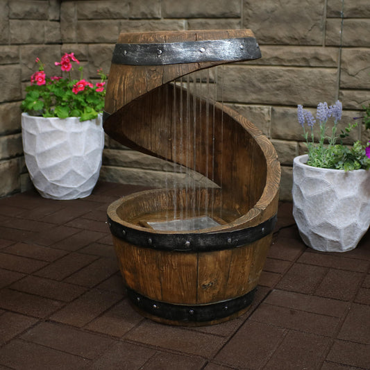 25"H Electric Resin Spiraling Barrel Water Fountain with LED Lights