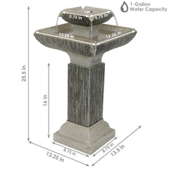 26"H Electric Resin 2-Tier Square Bird Bath Water Fountain with LED Lights