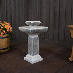 26"H Electric Resin 2-Tier Square Bird Bath Water Fountain with LED Lights