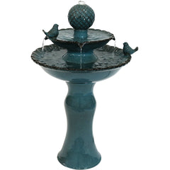 27"H Electric Green Ceramic 2-Tier Resting Birds Water Fountain