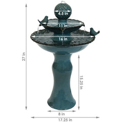 27"H Electric Green Ceramic 2-Tier Resting Birds Water Fountain