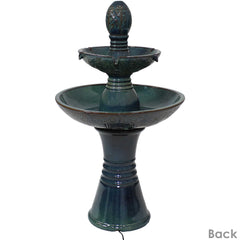 38"H Electric Ceramic 2-Tier Water Feature with LED Lights, Green