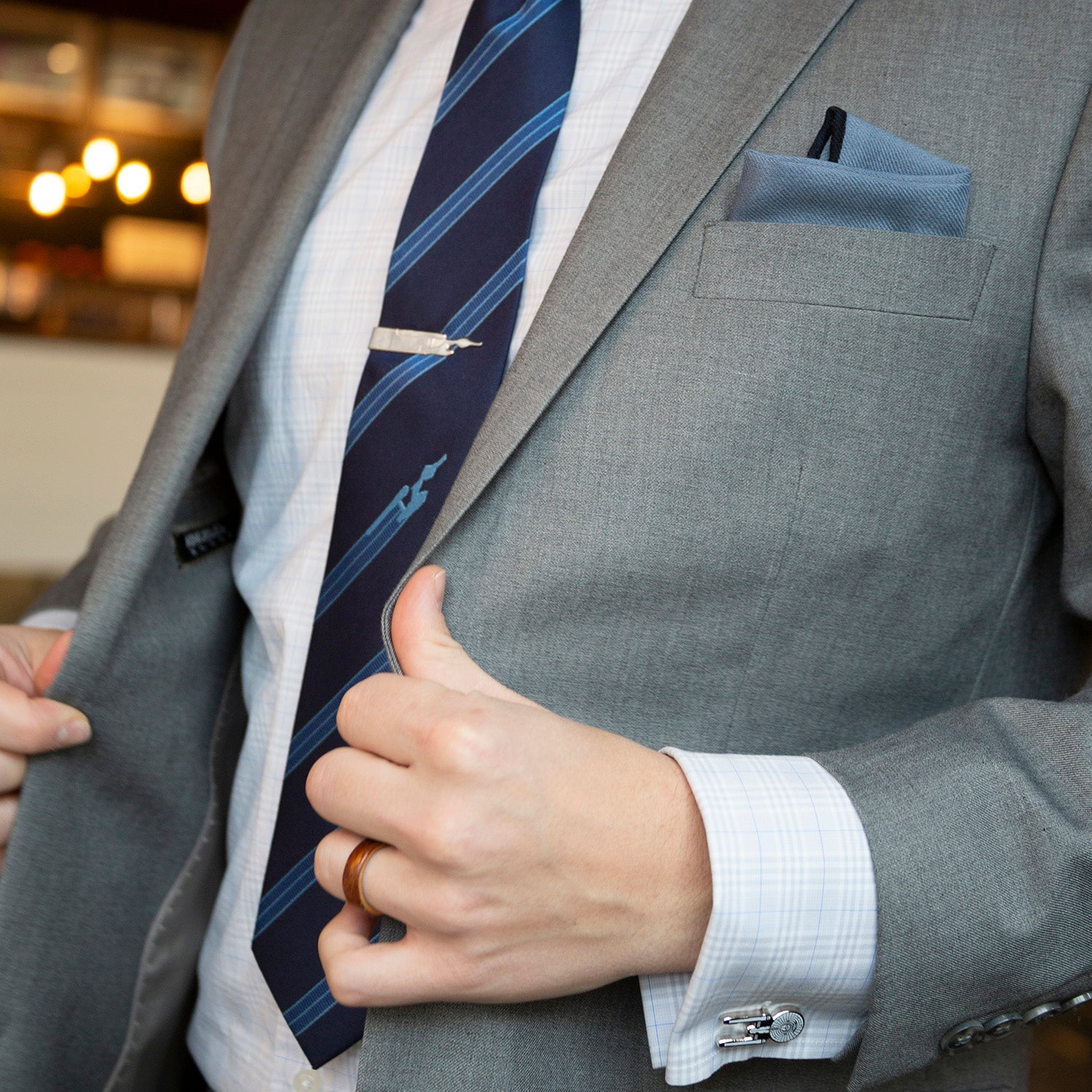  Cufflinks Enterprise Flight Blue Stripe Men's Tie - Default Title - Bonton