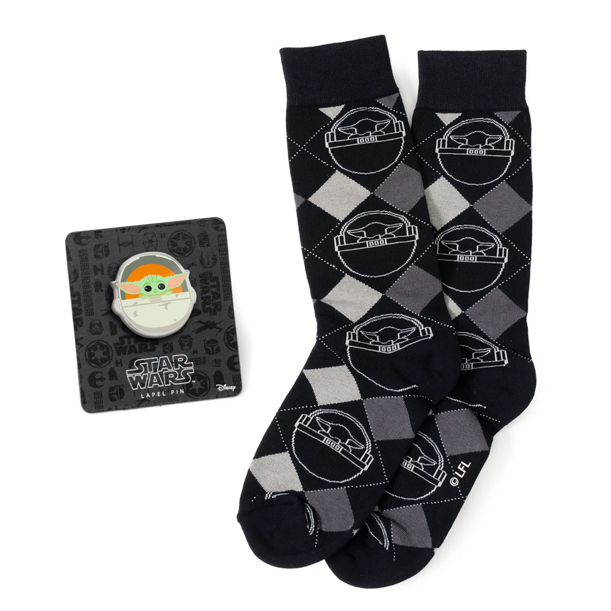  Cufflinks Grogu Argyle Charcoal Gift Set - Default Title - Bonton