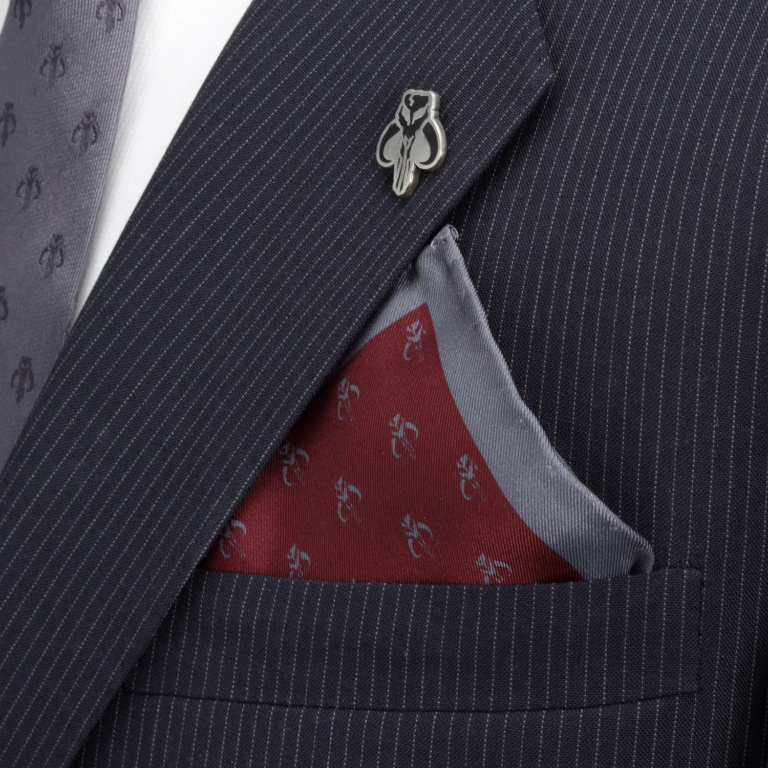  Cufflinks Mandalorian Red Silk Pocket Square - Default Title - Bonton