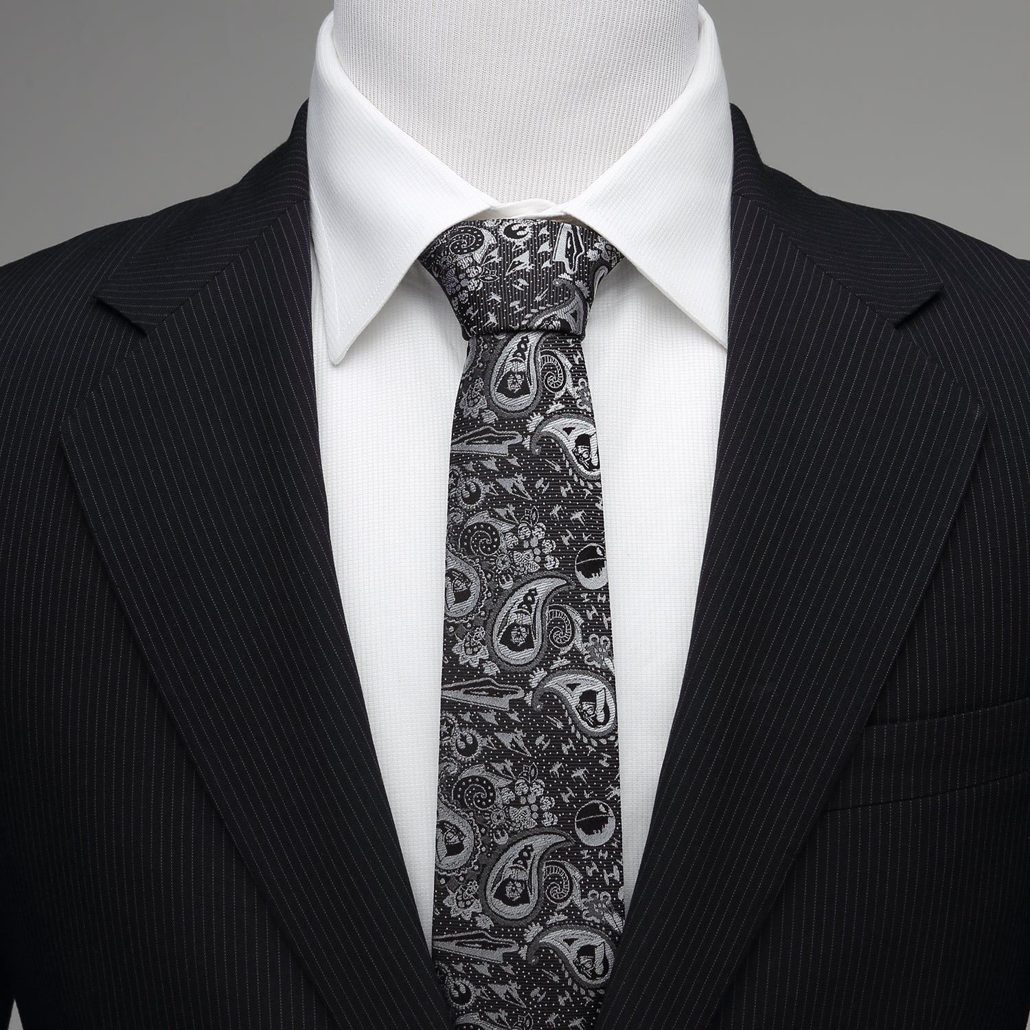  Cufflinks Vader Paisley Black and White Men's Tie - Default Title - Bonton