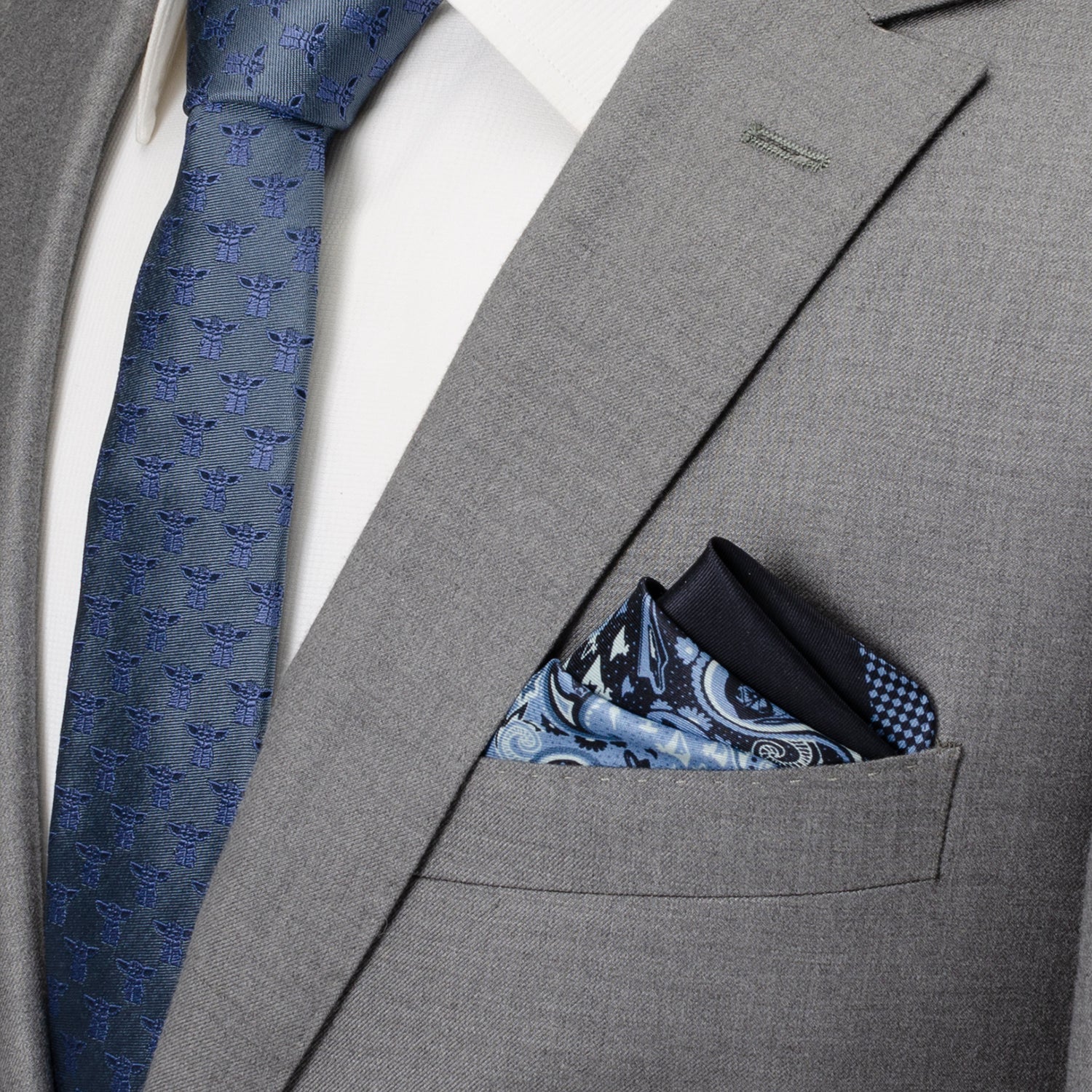  Cufflinks Vader Blue Paisley Pocket Square - Default Title - Bonton