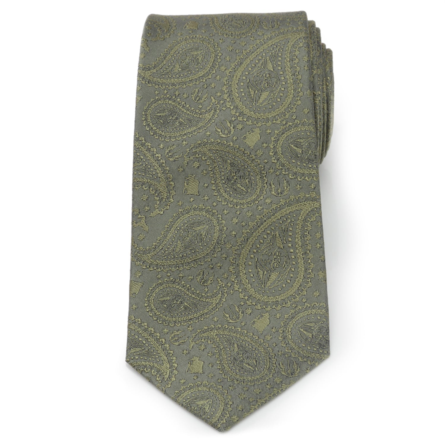  Cufflinks Yoda Paisley Sage Green Silk Men's Tie - Default Title - Bonton