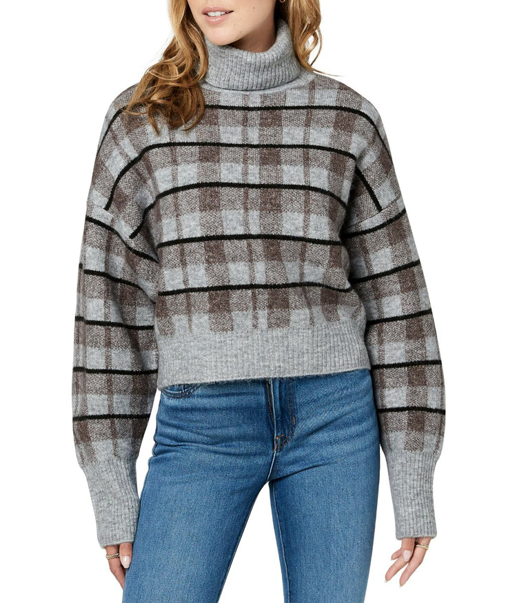 Remi Long Sleeves Turtleneck Sweater Tan Windowpane