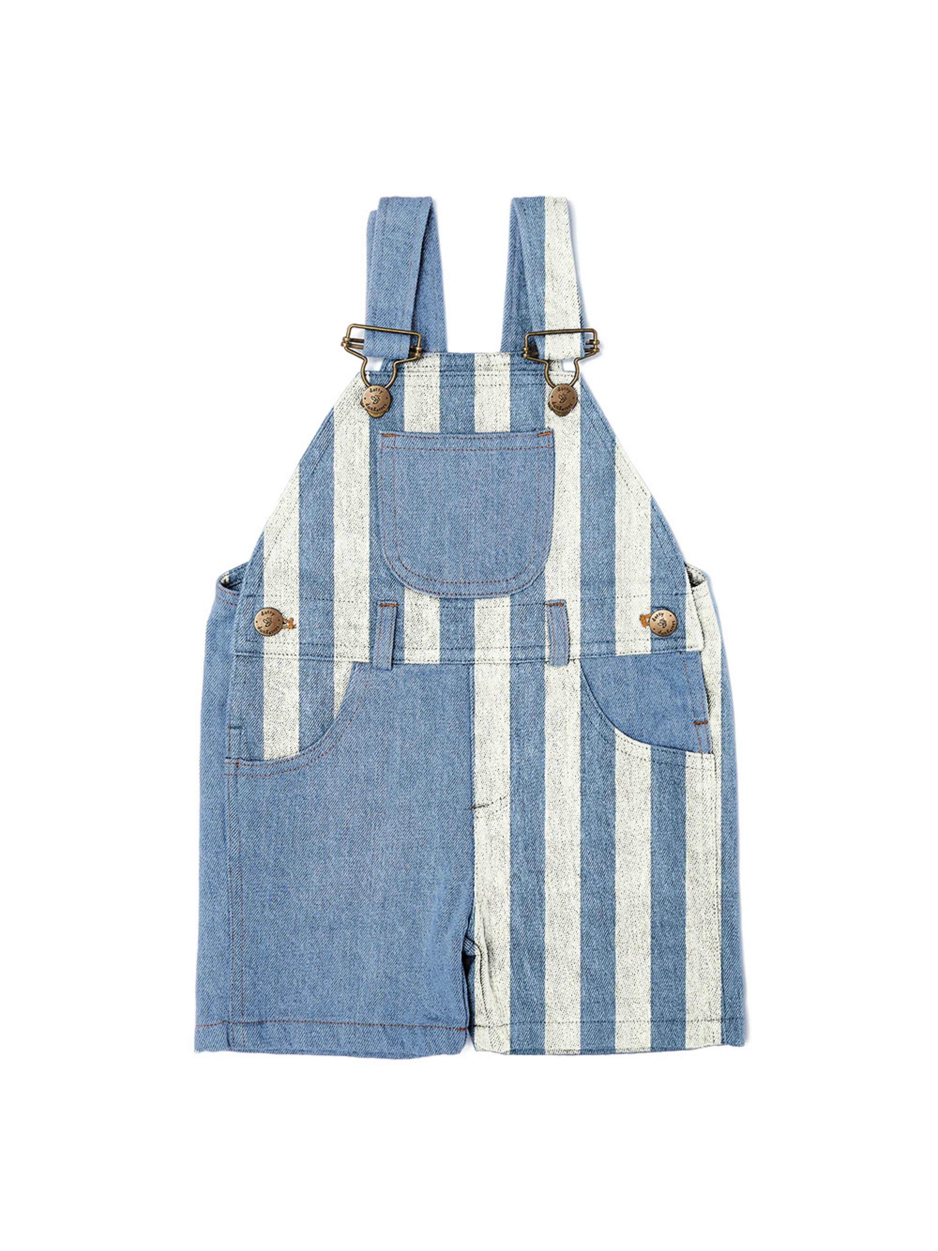  Dotty Dungarees Patchwork Denim Overall Shorts - Blue - Bonton