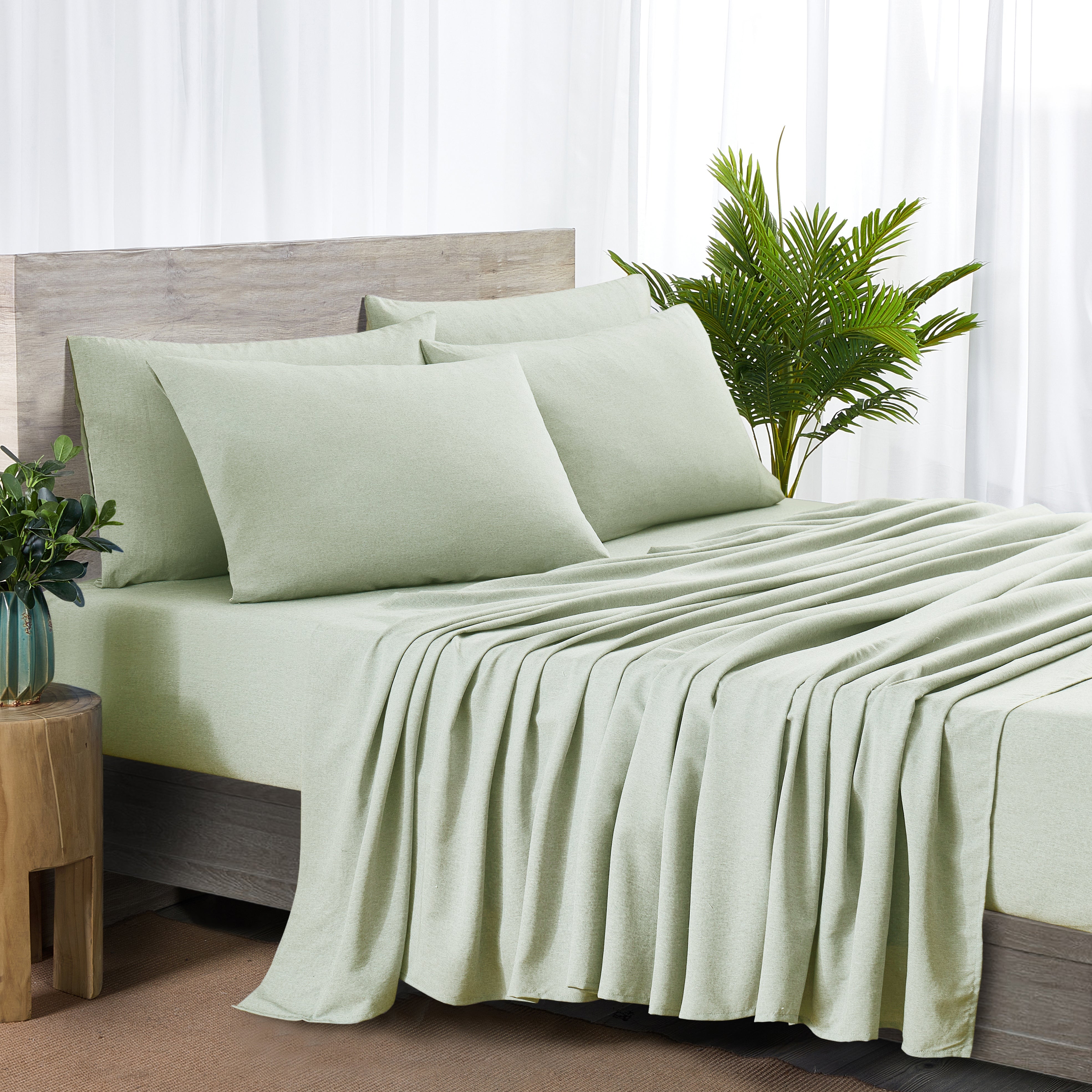  Bed Bath Fashions Bamboo 2000 Thread Count 6-Piece Chambray Sheet Set With SnugGrip - Twin - Bonton
