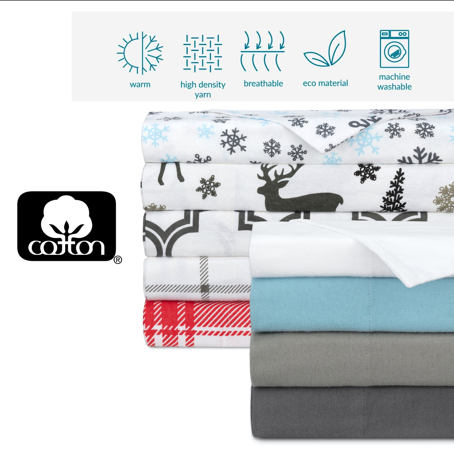  Bibb Home Bibb Home 4 Piece Printed or Solid Heavyweight Flannel Sheet Set - Full - Bonton