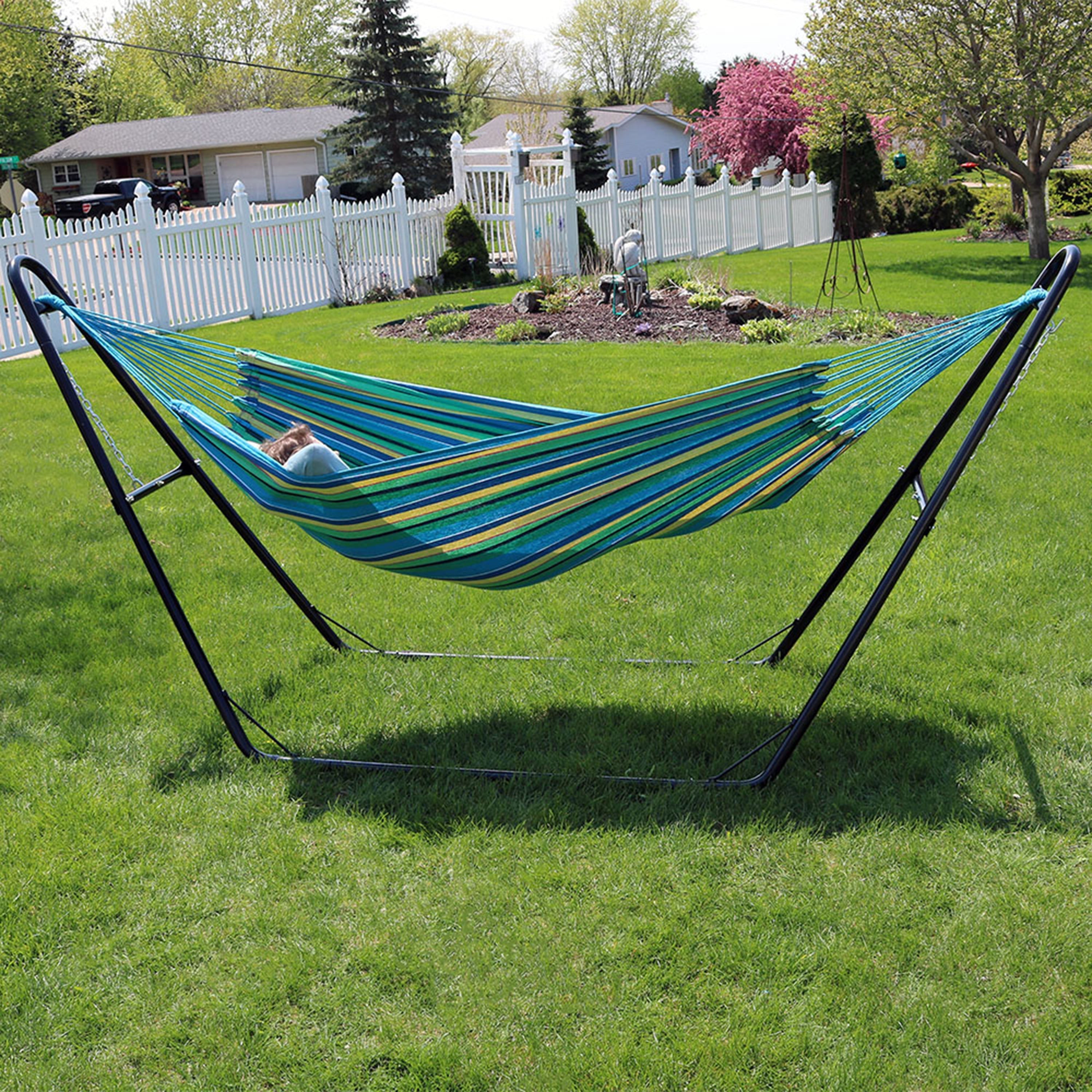  Sunnydaze Decor Large Double Brazilian Hammock with Universal Stand - 450 lb Weight Capacity - Sunset - Bonton